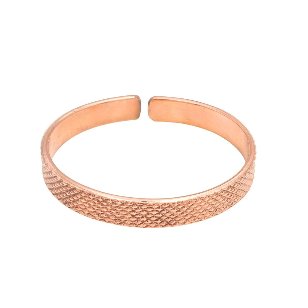 Engraved Cross-Hatch Adjustable Pure Copper Cuff Kada