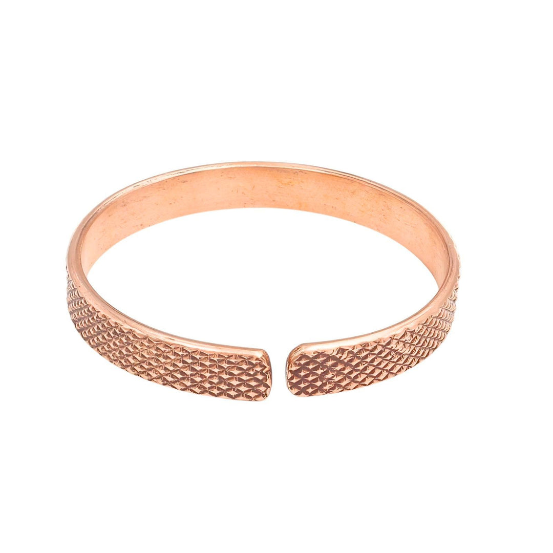 Engraved Cross-Hatch Adjustable Pure Copper Cuff Kada