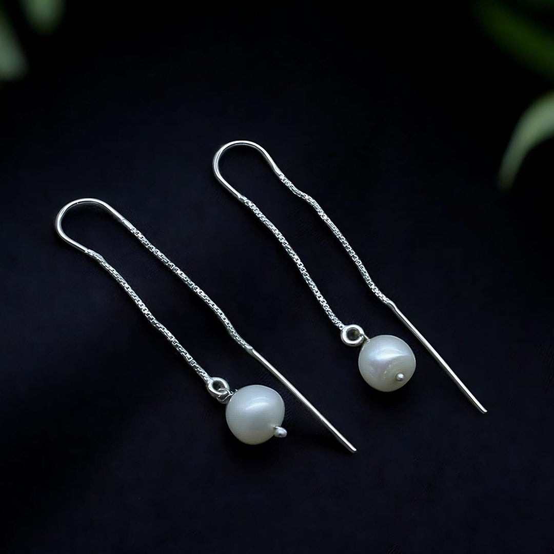 Real Silver Daily Wear White Pearl Sui Dhaga Earrings For Girls And Woman