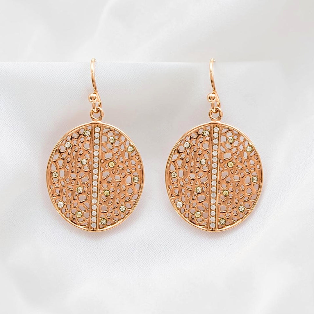 925 Sterling Silver White CZ Rose Gold Filigree Drops Earrings