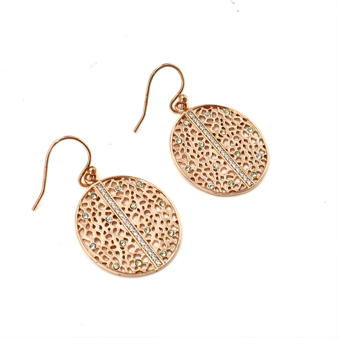 925 Sterling Silver White CZ Rose Gold Filigree Drops Earrings