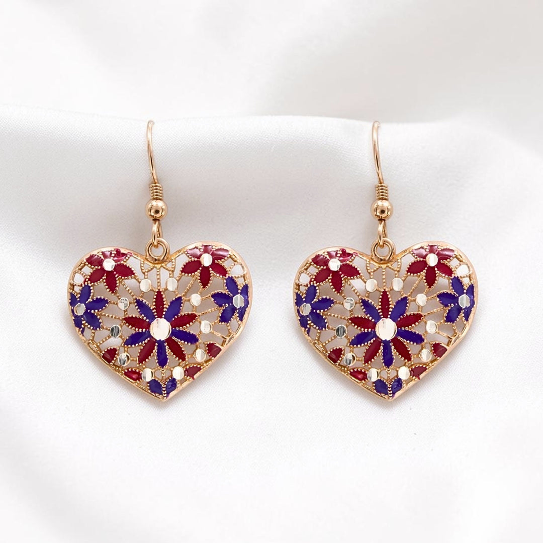 925 Sterling Silver Rose Gold Royal Petal Heart Drops Earrings