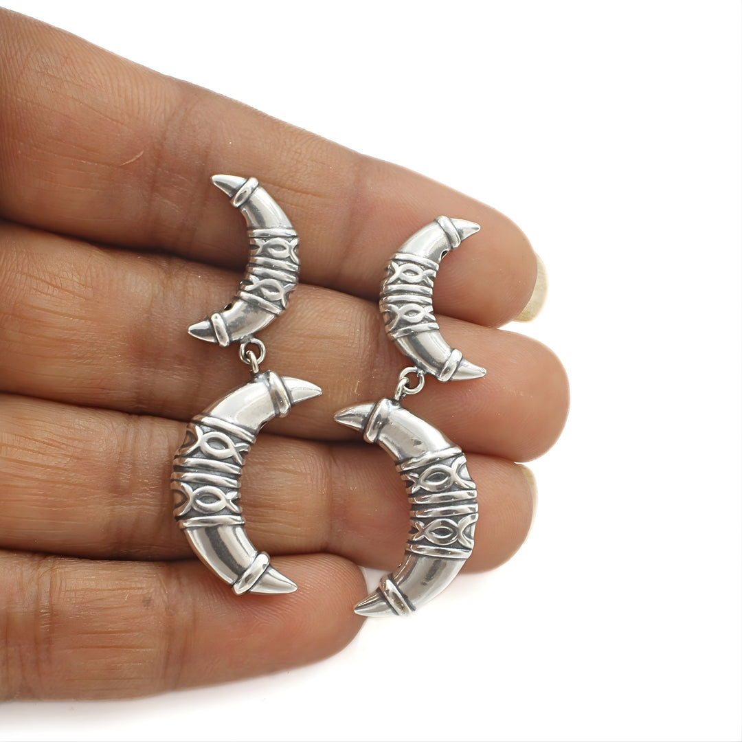 925 Sterling Silver Oxidised Tribal Claw Half Hoop Stud Earrings