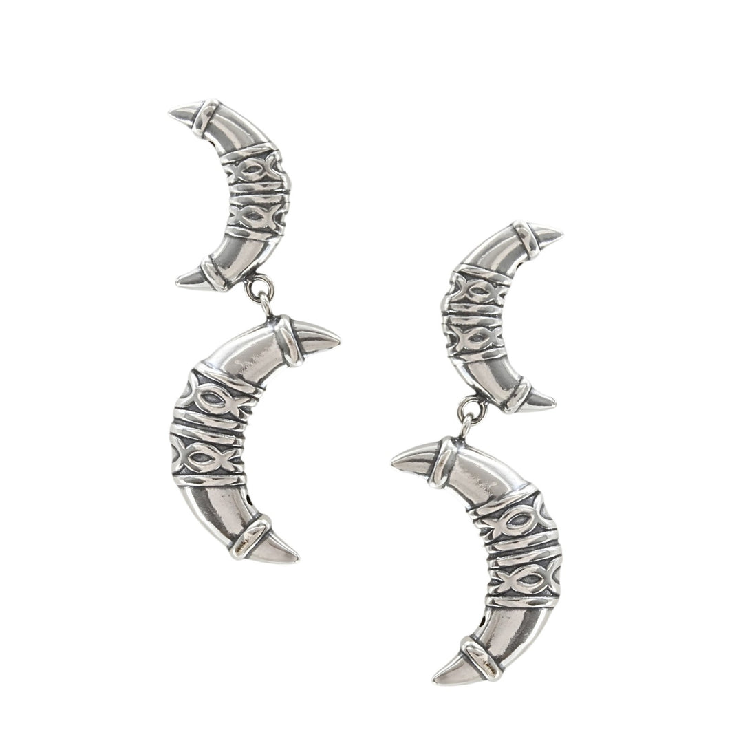 925 Sterling Silver Oxidised Tribal Claw Half Hoop Stud Earrings