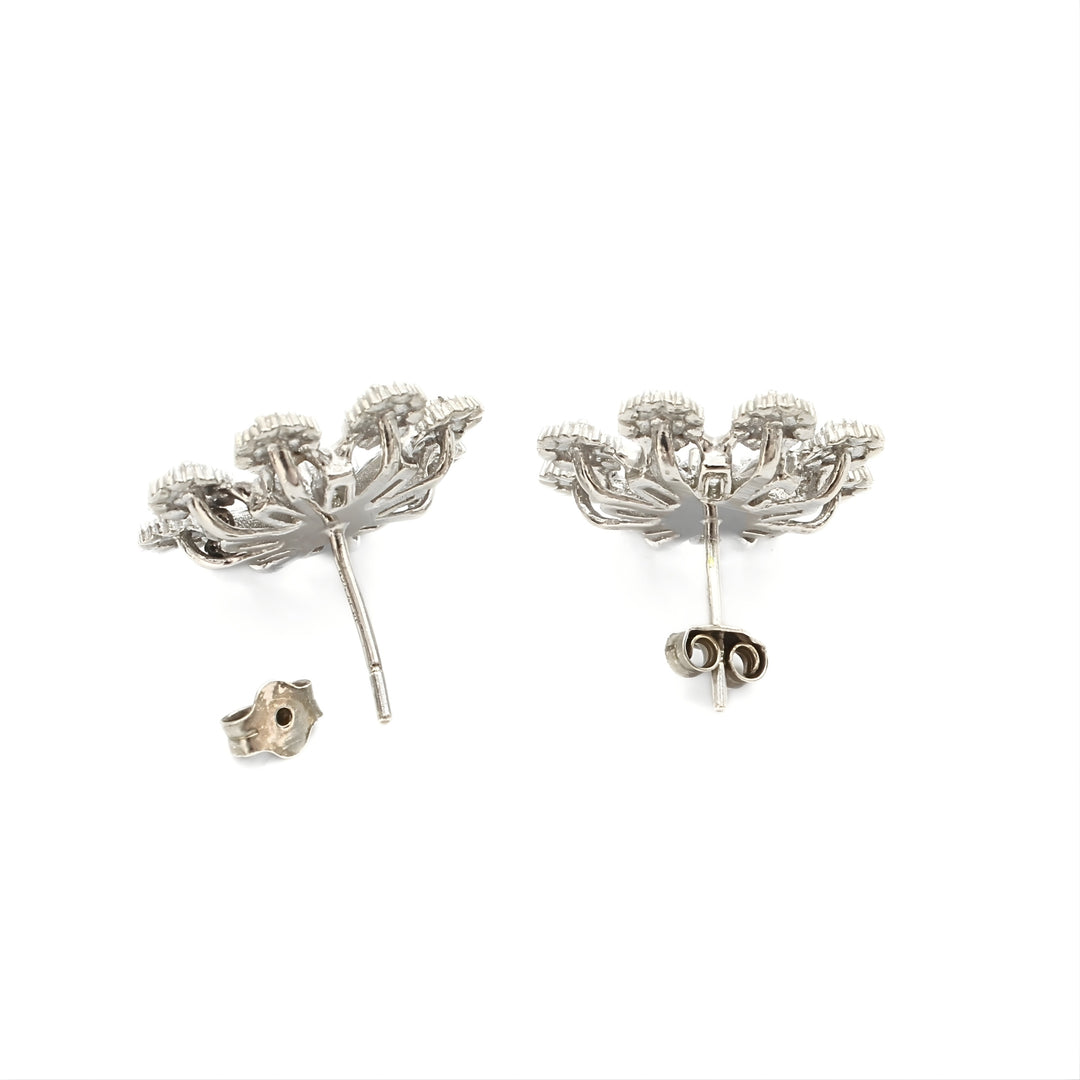 Unique 925 Sterling Silver White CZ Flower Studs Earrings