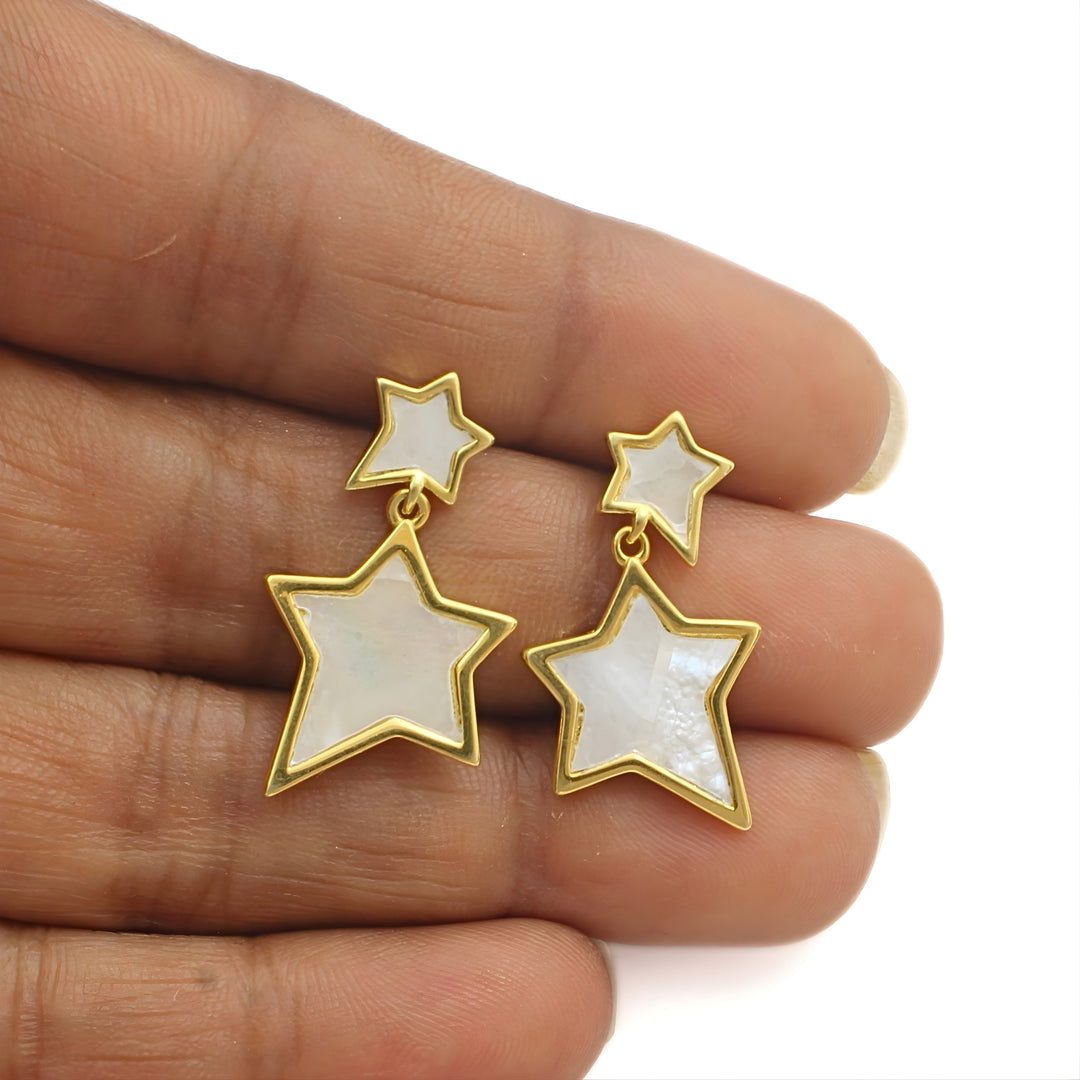 925 Sterling Silver Gold Tone Star Shape Drop Earrings