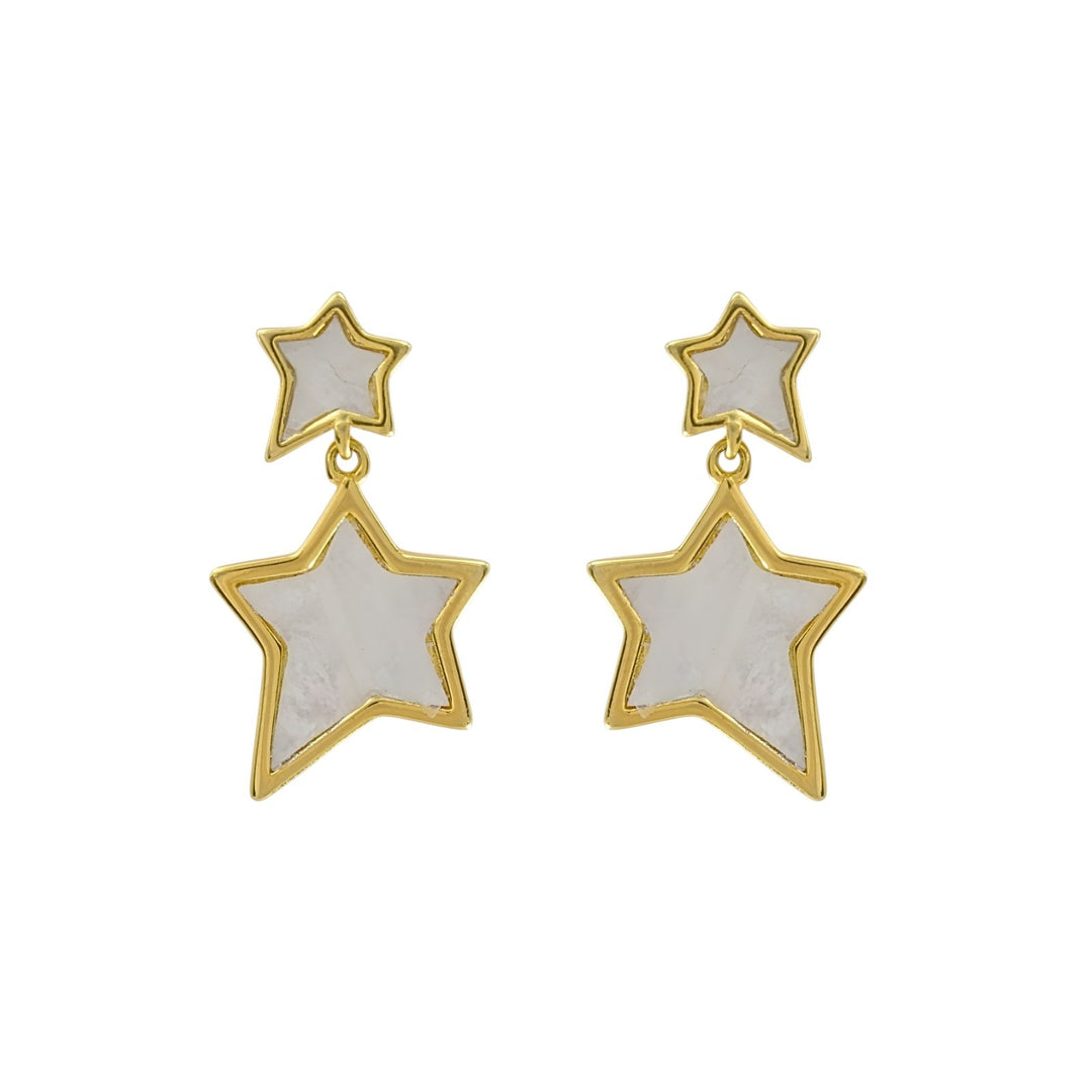 925 Sterling Silver Gold Tone Star Shape Drop Earrings