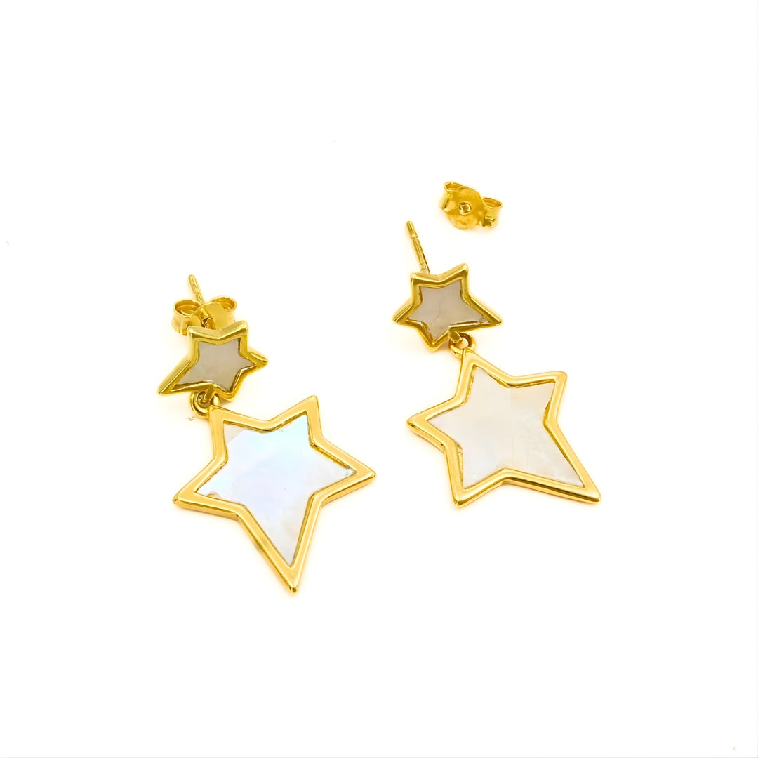 925 Sterling Silver Gold Tone Star Shape Drop Earrings