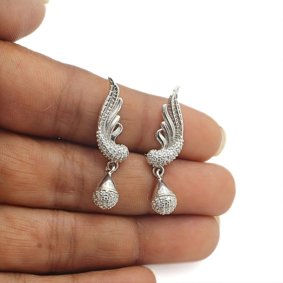 925 Sterling Silver Peacock Feather Shape Drop Earrings