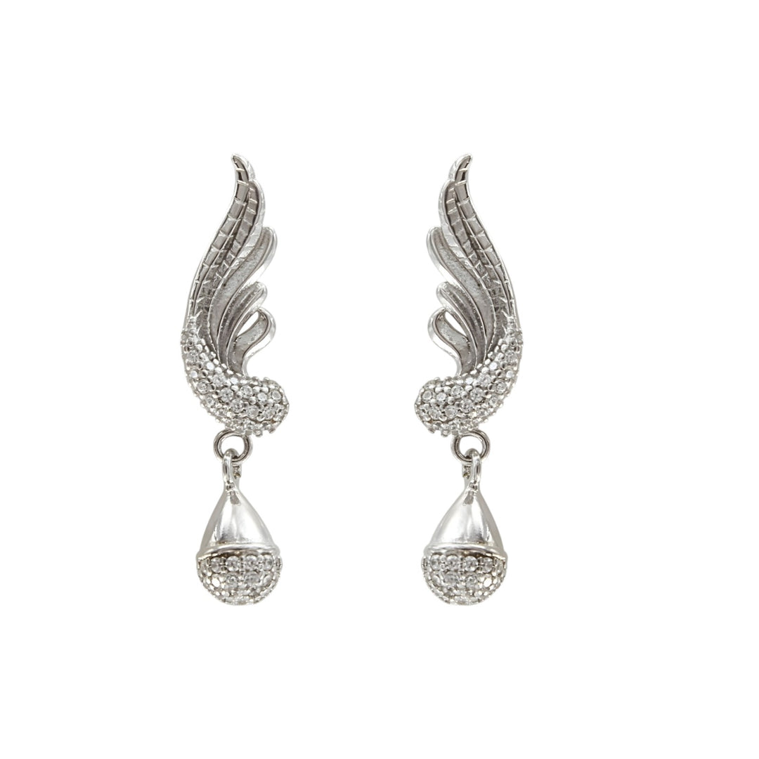 925 Sterling Silver Peacock Feather Shape Drop Earrings