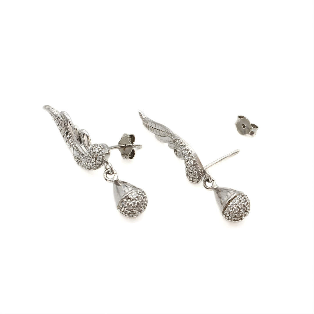 925 Sterling Silver Peacock Feather Shape Drop Earrings