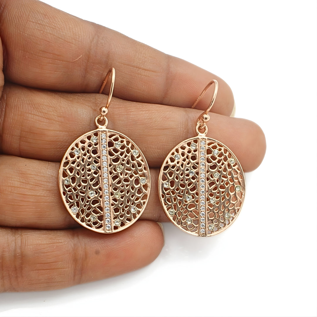 925 Sterling Silver White CZ Rose Gold Filigree Drops Earrings