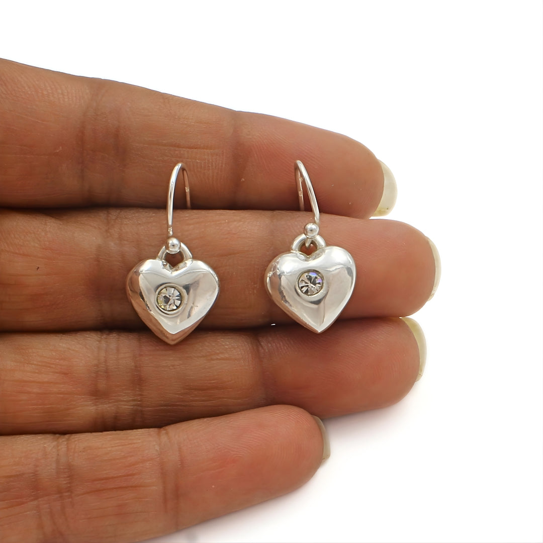 925 Sterling Silver White CZ Heart Dangle Earrings