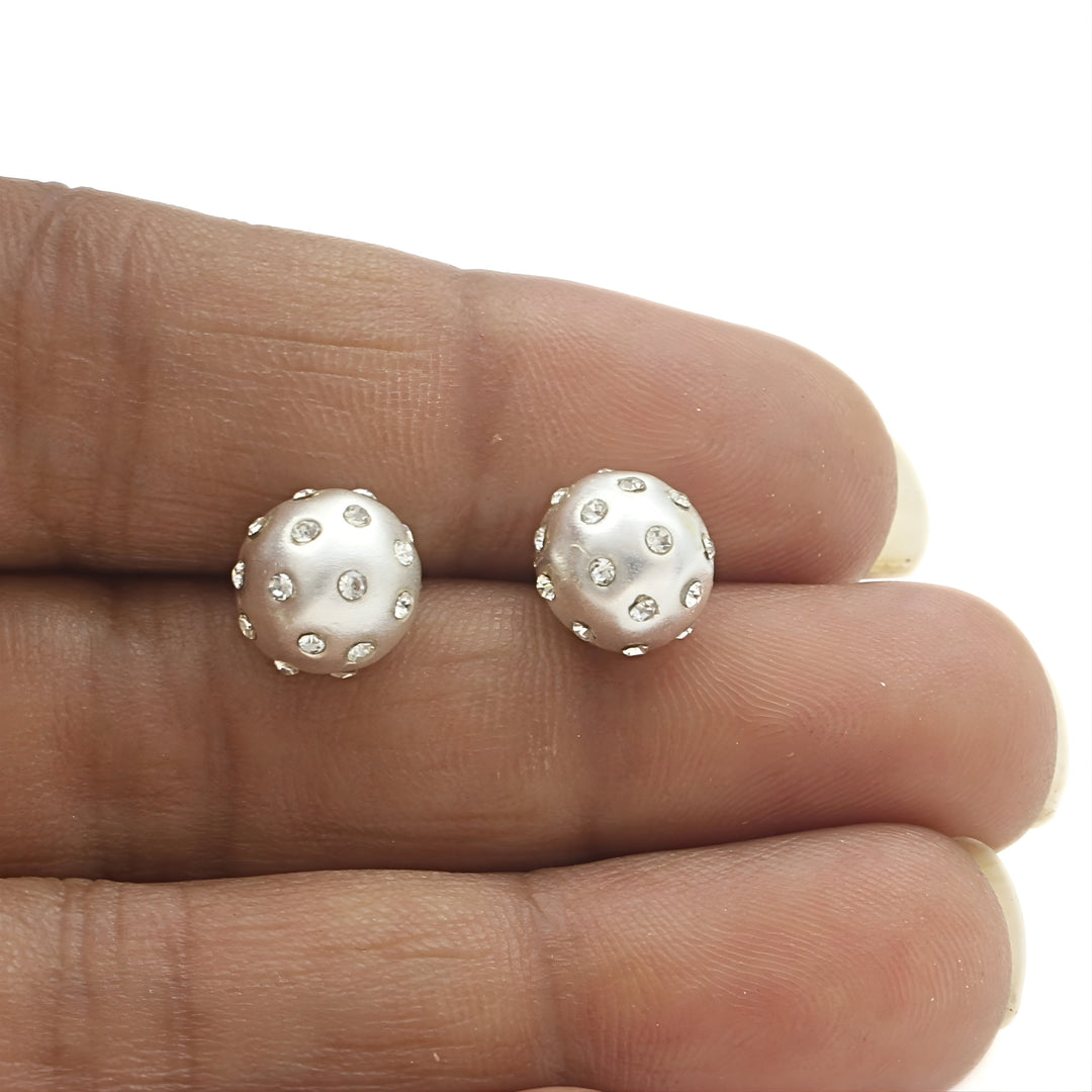 Daily wear 925 Sterling Silver White CZ Small Ball Stud Earrings