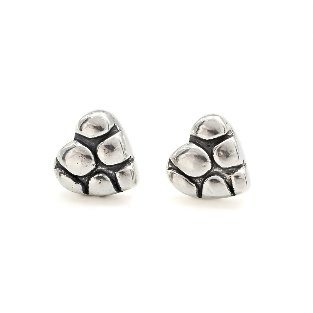 Beautiful 925 Sterling Silver Oxidized Puffy Heart Stud Earrings