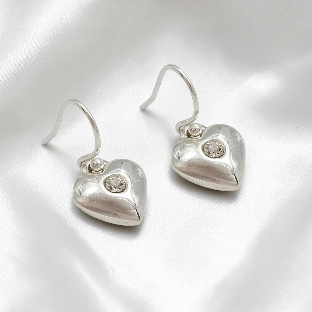 925 Sterling Silver White CZ Heart Dangle Earrings