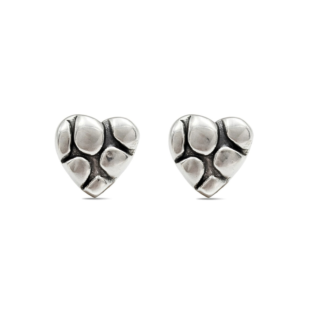 Beautiful 925 Sterling Silver Oxidized Puffy Heart Stud Earrings