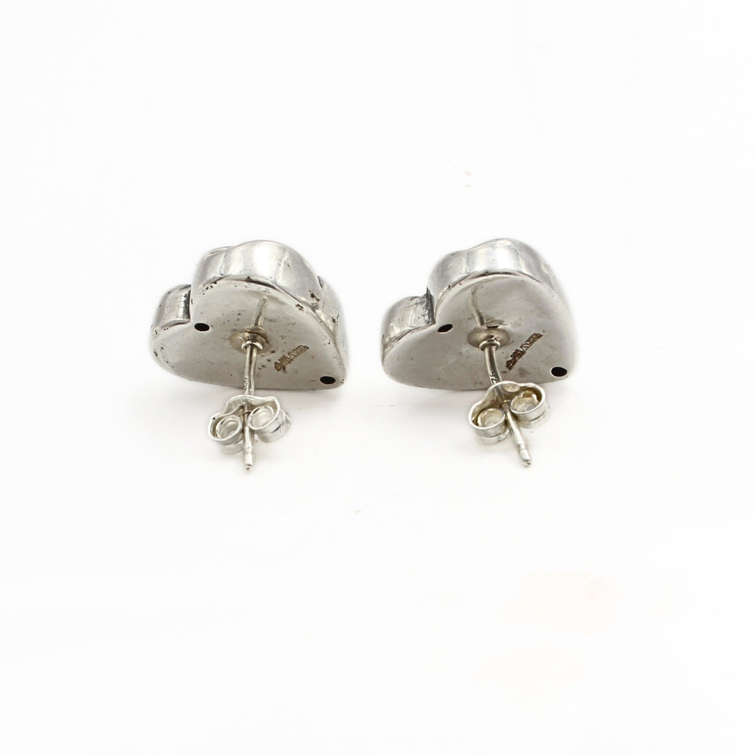 Beautiful 925 Sterling Silver Oxidized Puffy Heart Stud Earrings