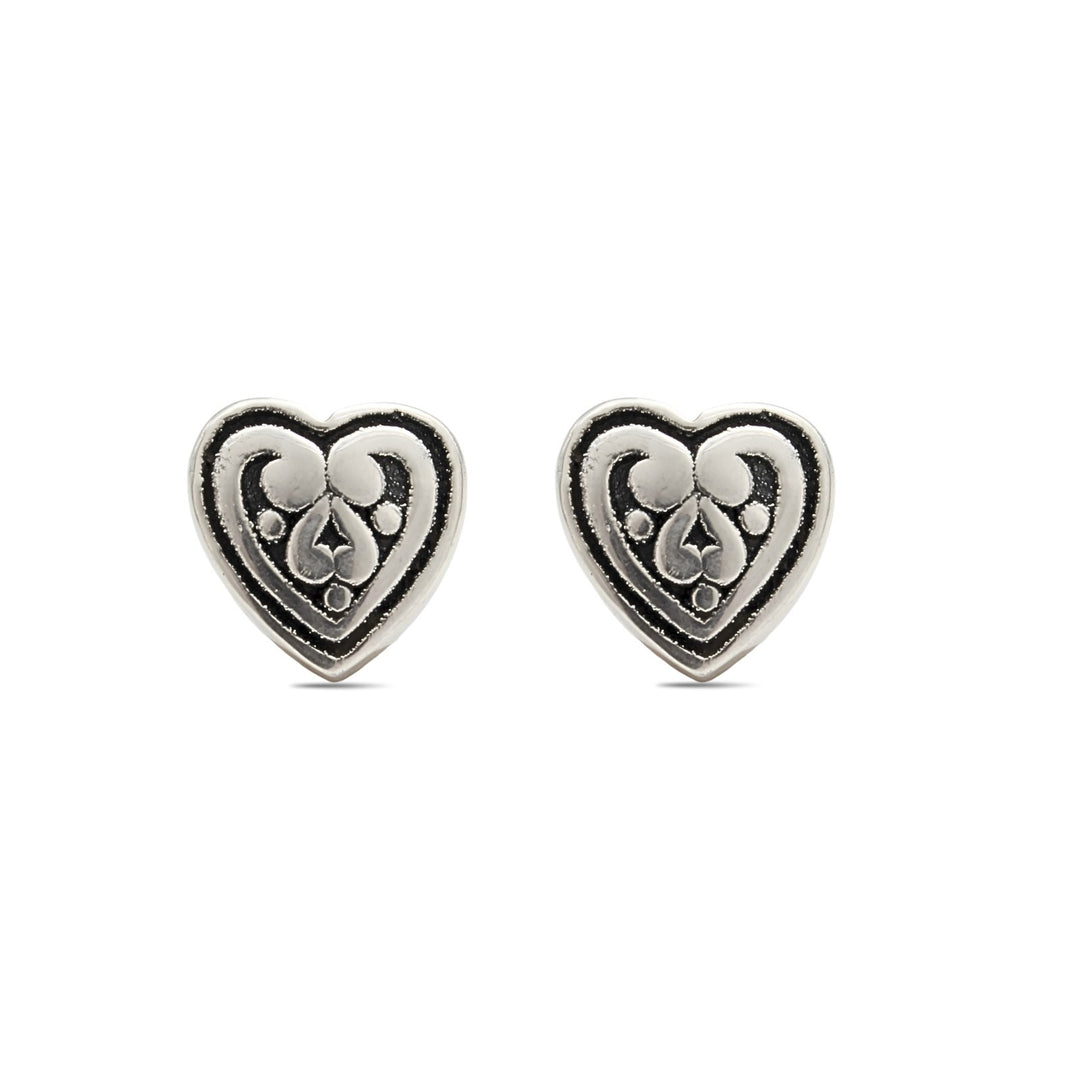 Boho Look 925 Sterling Silver Oxidized Mini Heart Post Stud Earrings