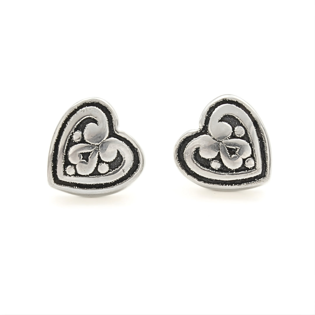 Boho Look 925 Sterling Silver Oxidized Mini Heart Post Stud Earrings