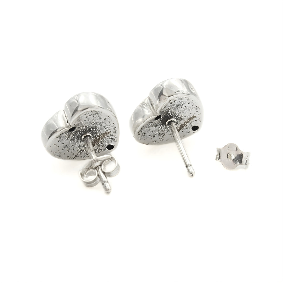 Boho Look 925 Sterling Silver Oxidized Mini Heart Post Stud Earrings