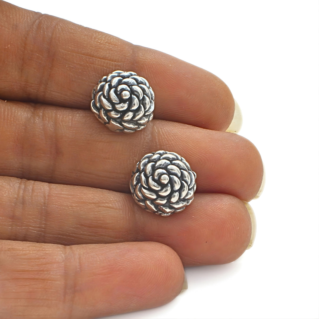 925 Sterling Silver Oxidized Rose Stud Earrings for Women & Girls