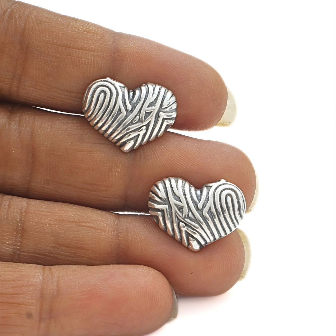 Oxidized Love Heart Studs in 925 Sterling Silver - Stylish & Lightweight