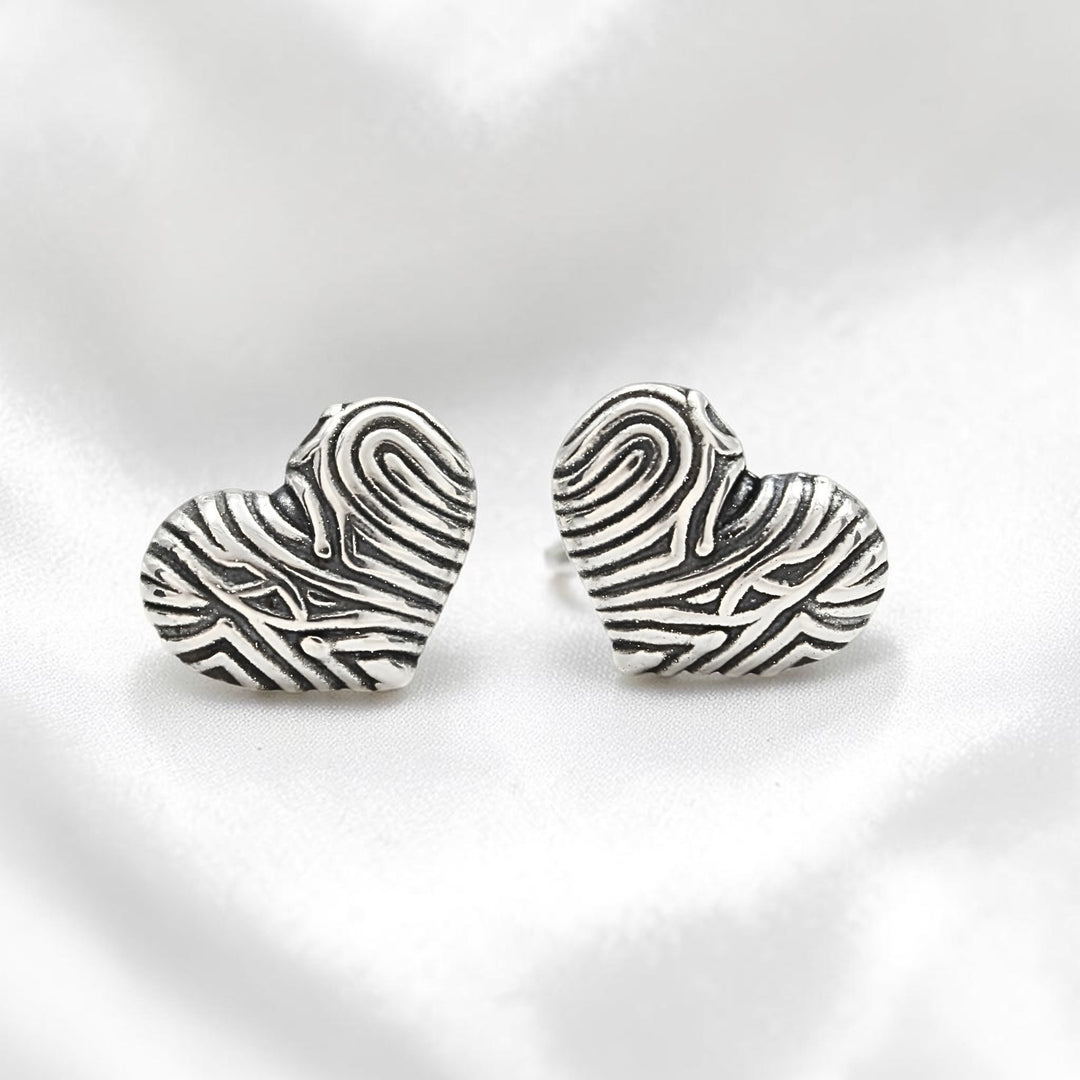 Oxidized Love Heart Studs in 925 Sterling Silver - Stylish & Lightweight