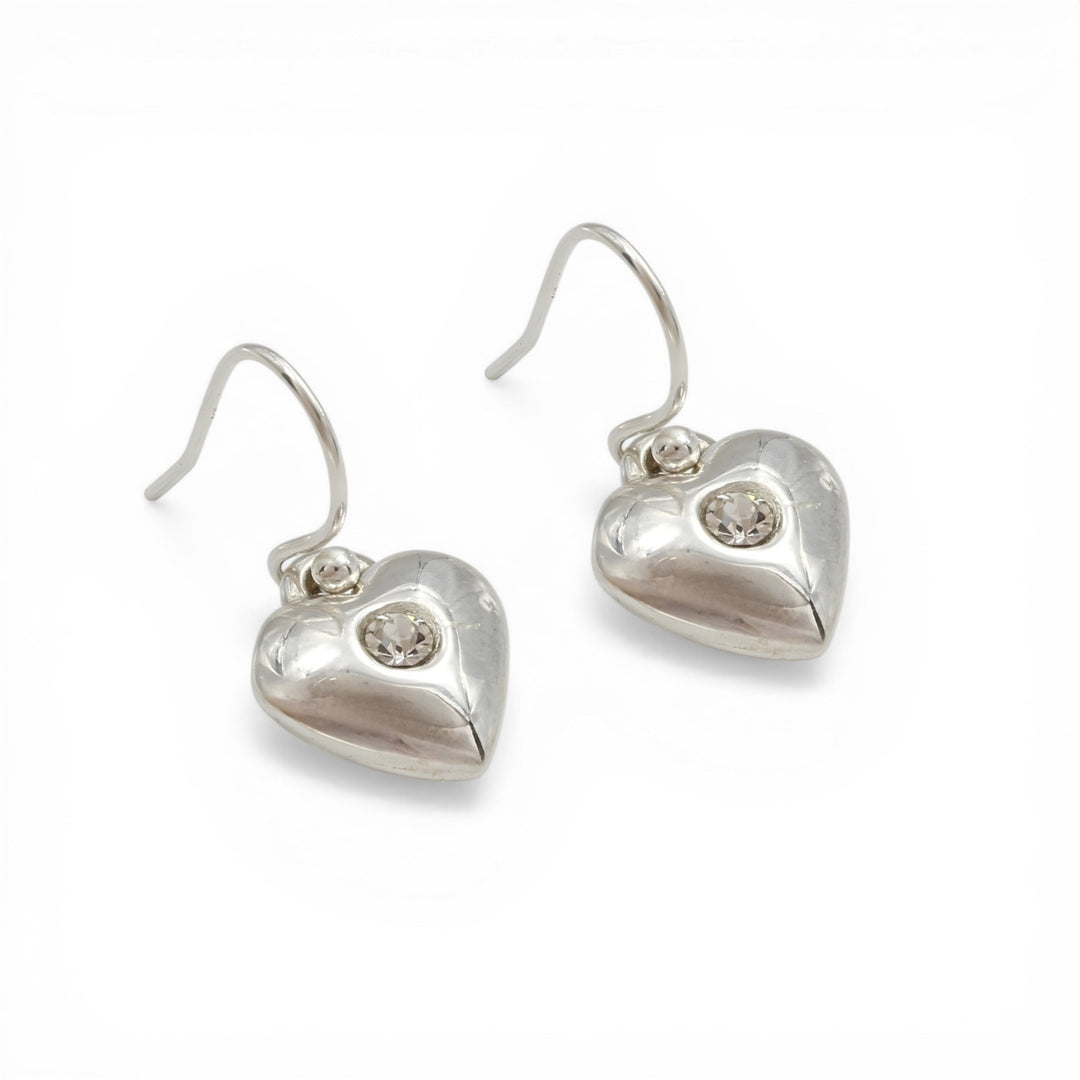 925 Sterling Silver White CZ Heart Dangle Earrings