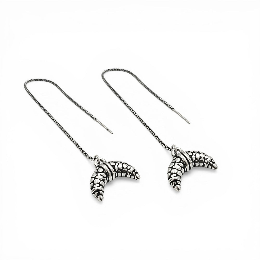 925 Sterling Silver Oxidized Threader Drop croissant-shaped charm Earrings