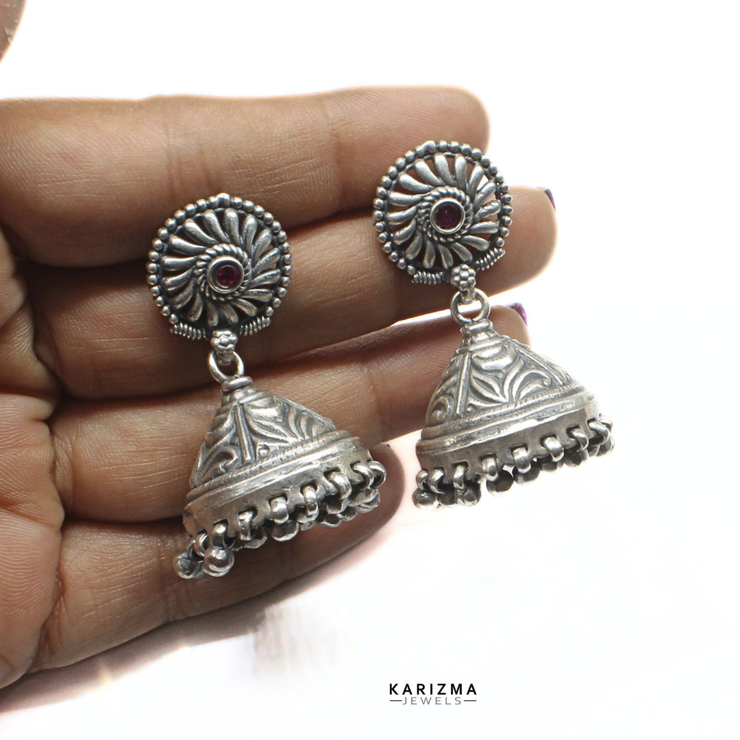 Handmade Indian 925 Sterling Silver Drop/Dangle Women Jhumki Earrings