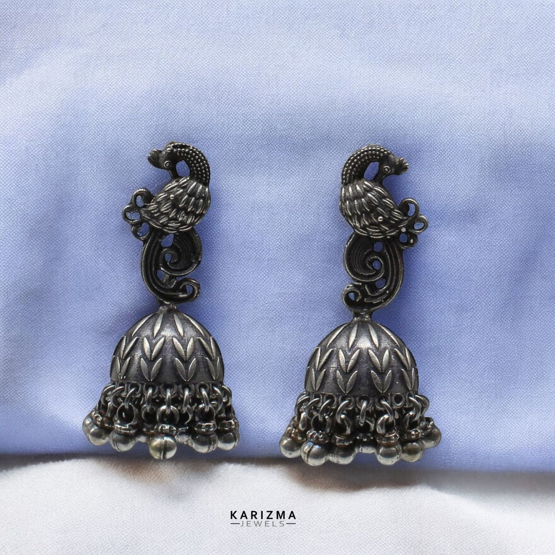 925 Sterling Silver Oxidized  Peacock earrings Beads Danglers women Jhumki Earring