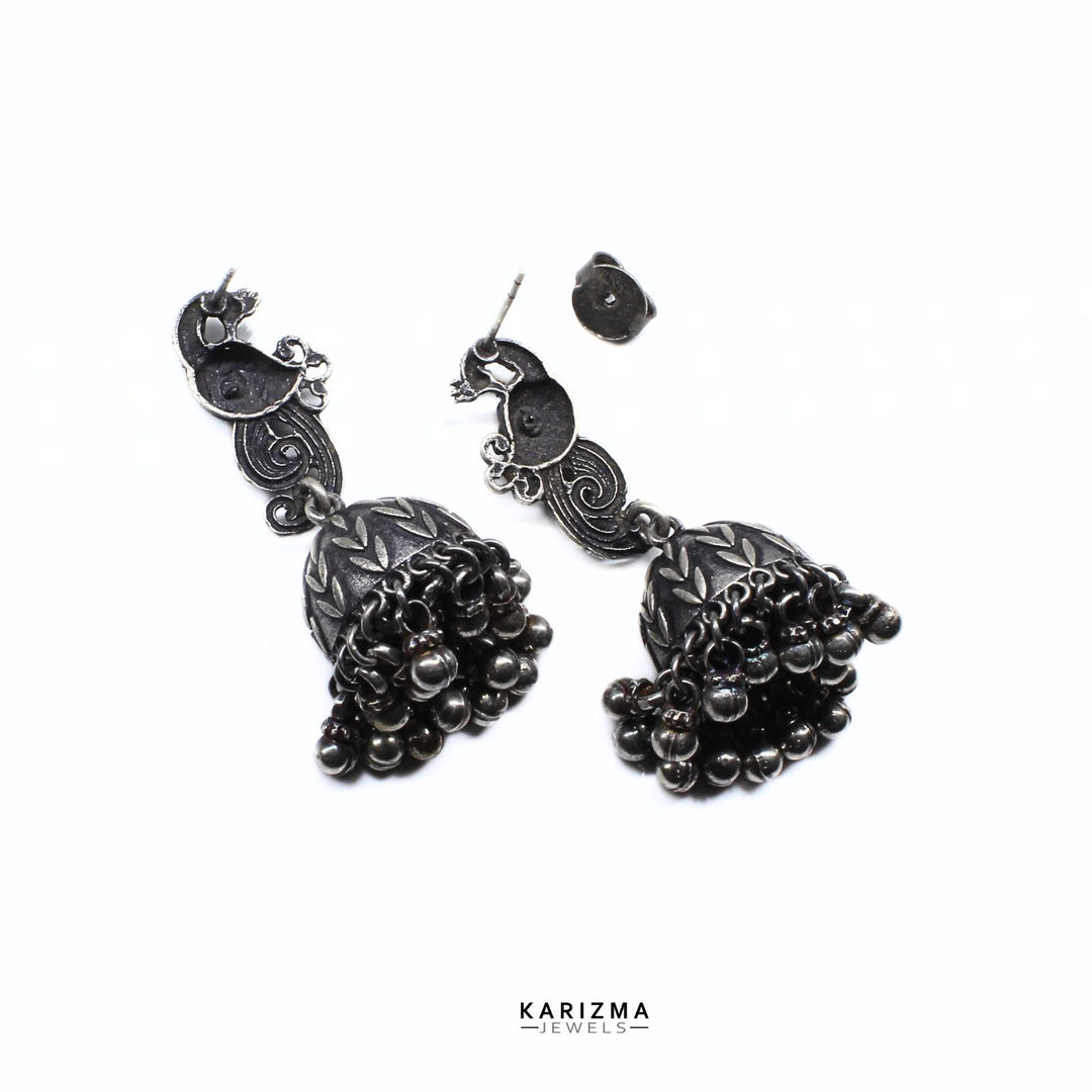 925 Sterling Silver Oxidized  Peacock earrings Beads Danglers women Jhumki Earring