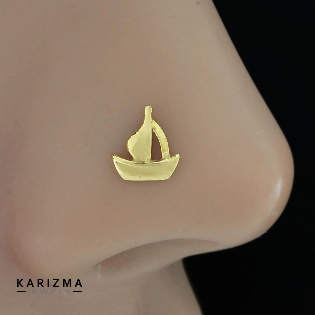 18K Real Gold fabulous Sailboat Nose stud cum Earring Gold Screw Back