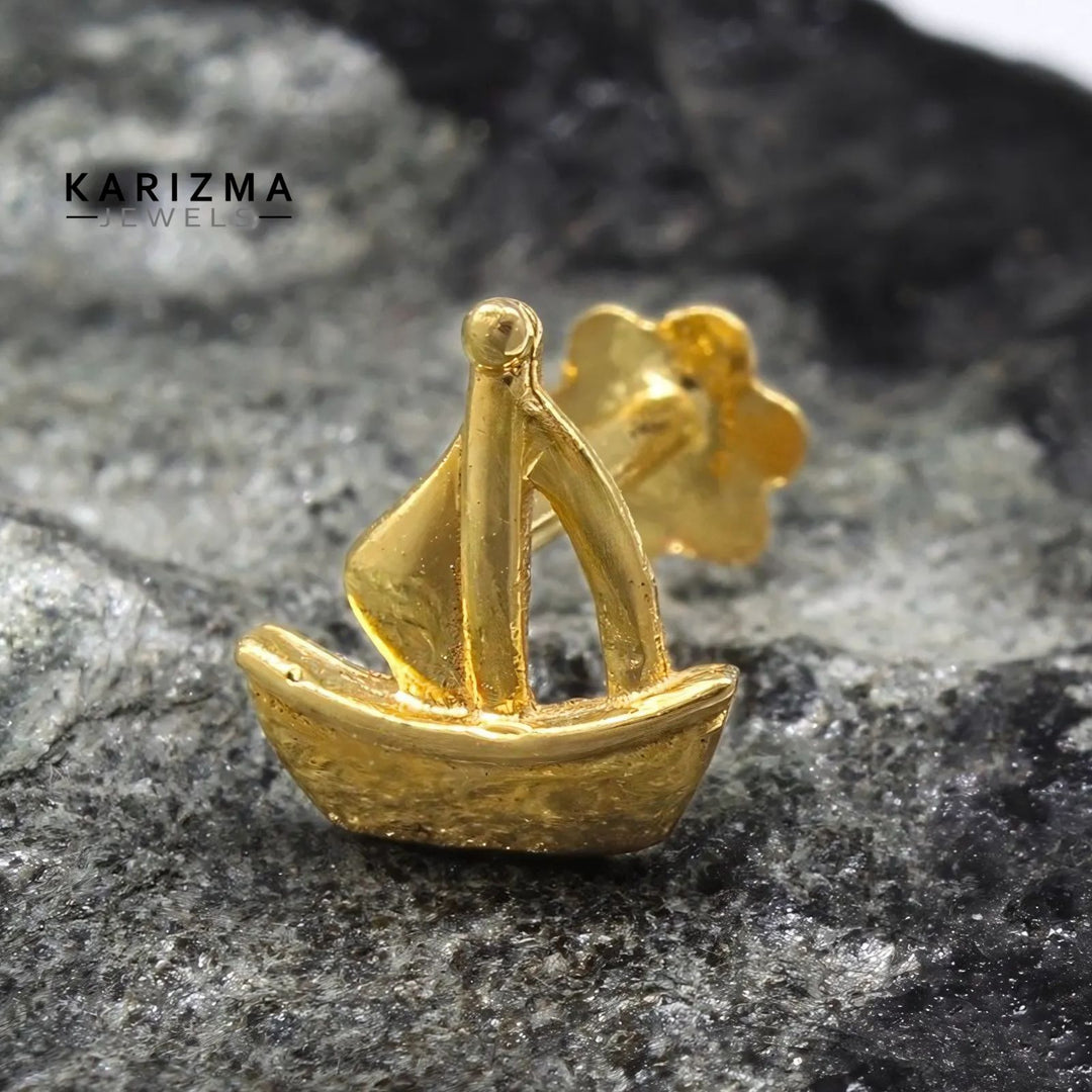 18K Real Gold fabulous Sailboat Nose stud cum Earring Gold Screw Back