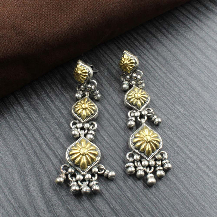 Tribal style- Two Tone Real 925 Silver Dangle Jhumka from Jaipur