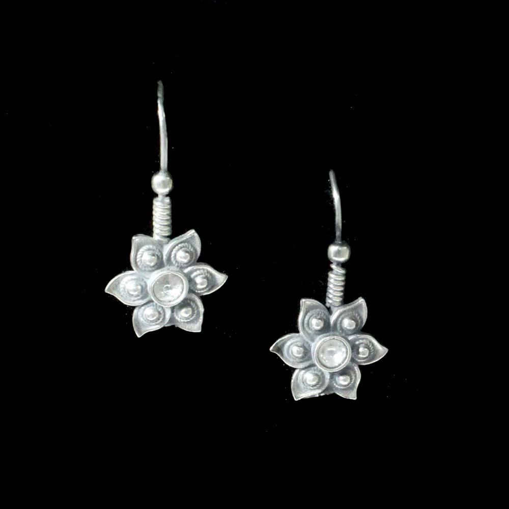 Cute Girls Style Real Silver Oxidized White Floral Earring