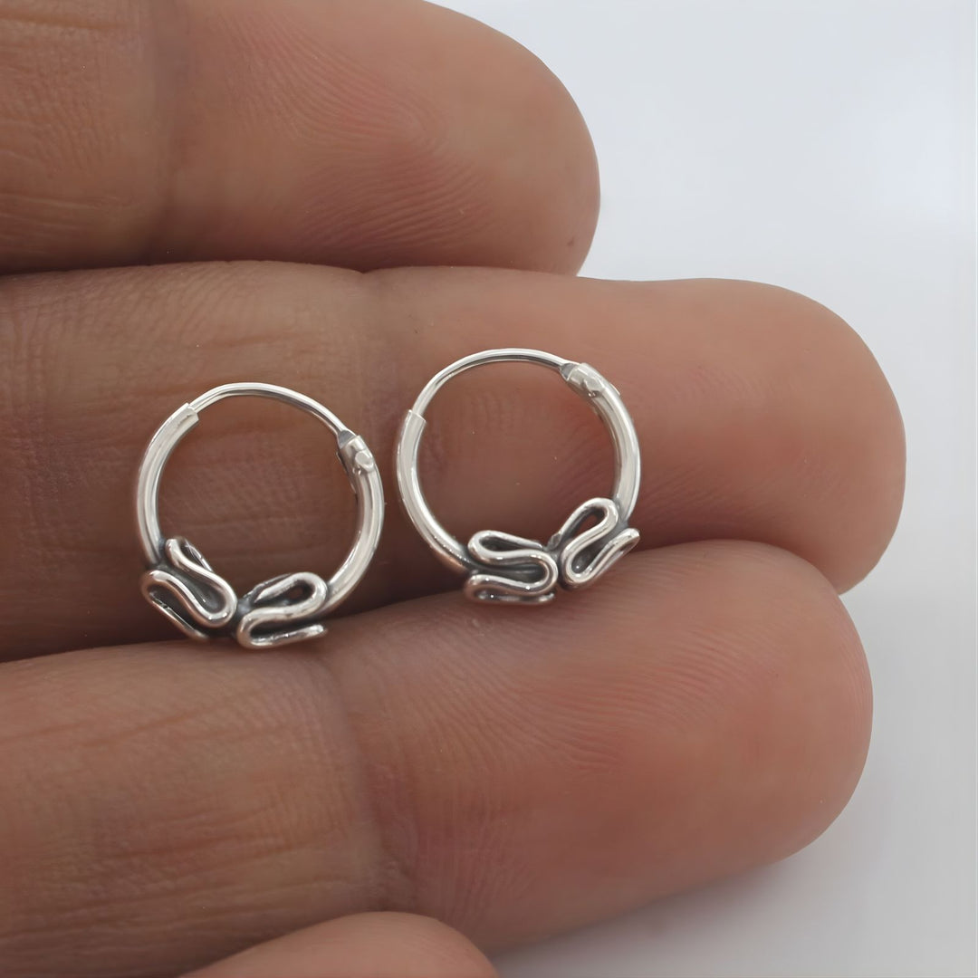 925 Real Sterling Silver Oxidized small Bali hoop earrings for Girls - Pair