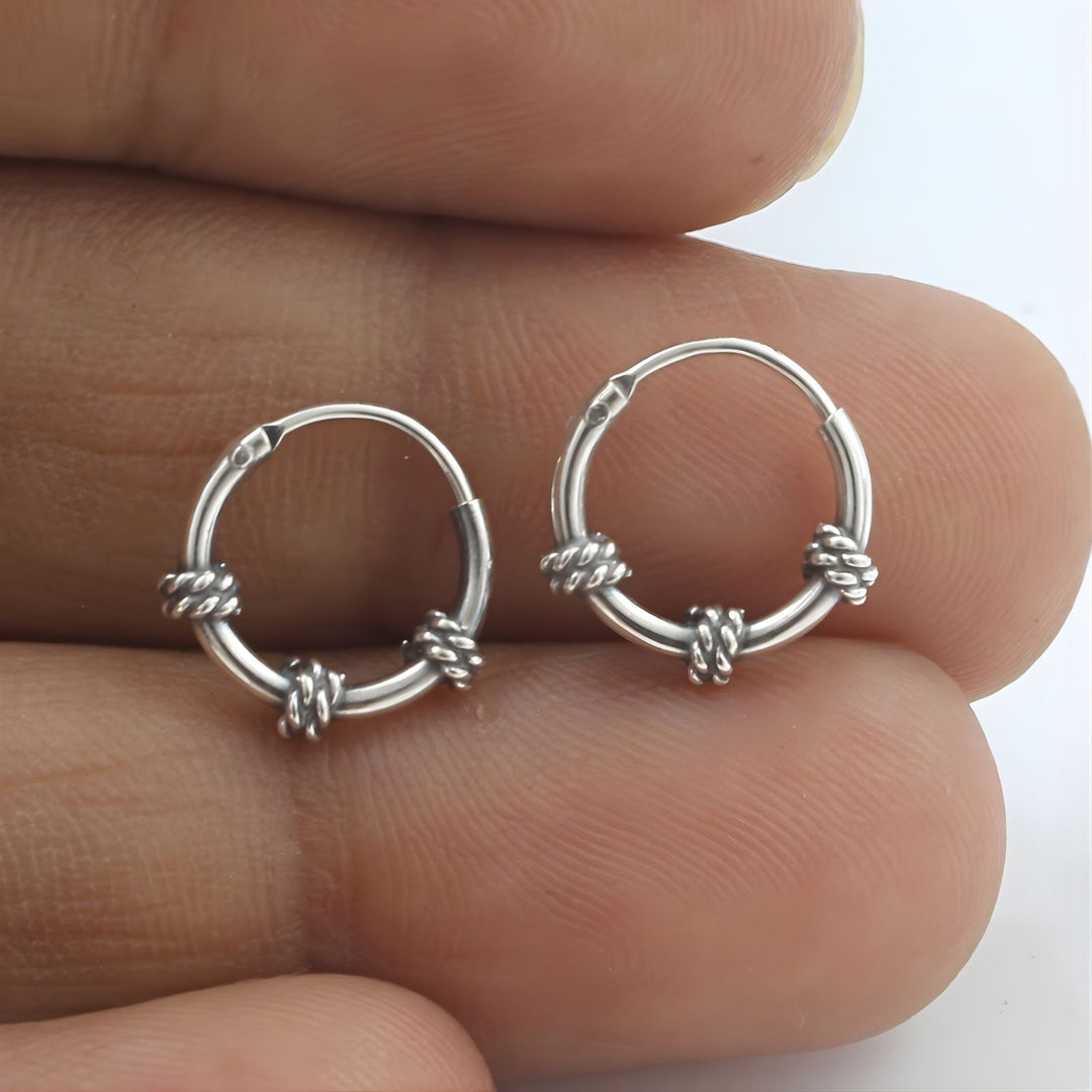 925 Real Sterling Silver Oxidized rope design small hoop earrings for Girls - Pair