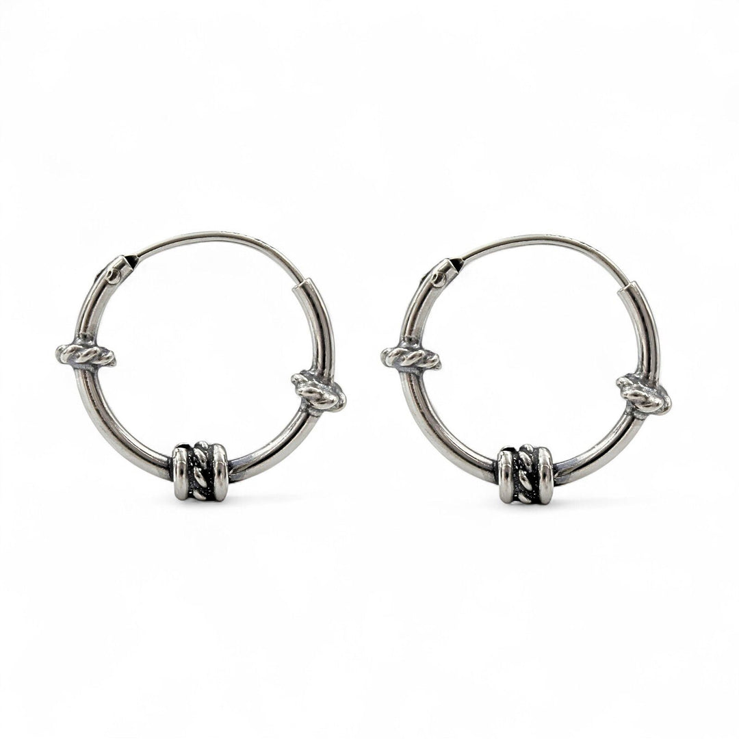 Trendy 925 Real Sterling Silver Oxidized rope design bali hoop earrings for women - Pair