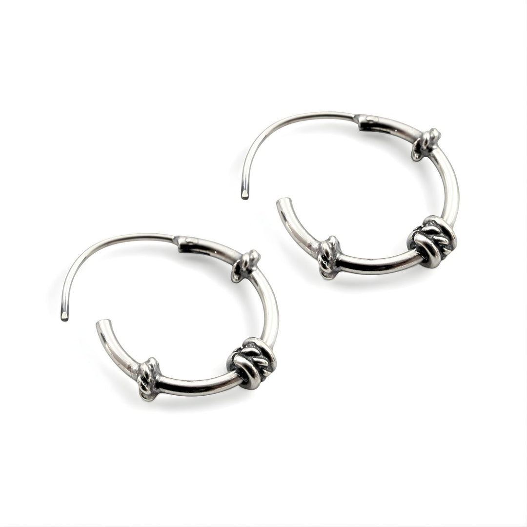 Trendy 925 Real Sterling Silver Oxidized rope design bali hoop earrings for women - Pair