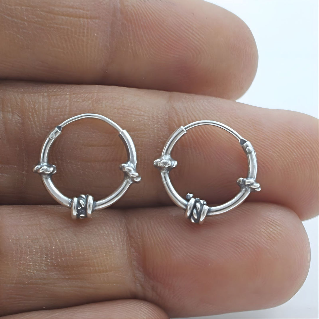 Trendy 925 Real Sterling Silver Oxidized rope design bali hoop earrings for women - Pair