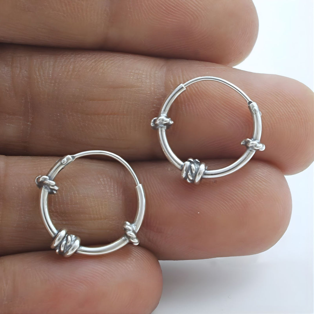 Trendy 925 Real Sterling Silver Oxidized rope design bali hoop earrings for women - Pair