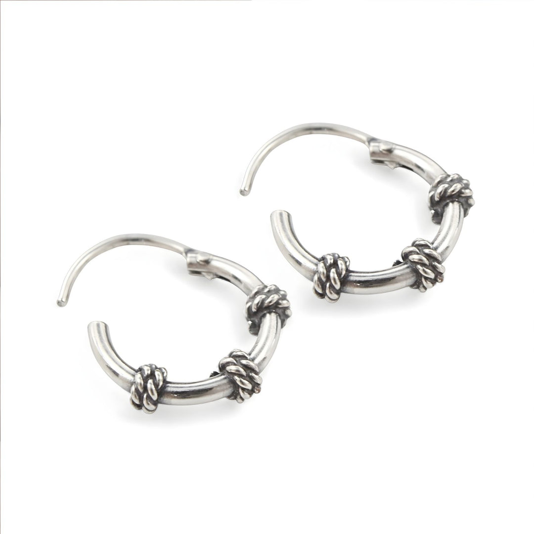 925 Real Sterling Silver Oxidized rope design small hoop earrings for Girls - Pair
