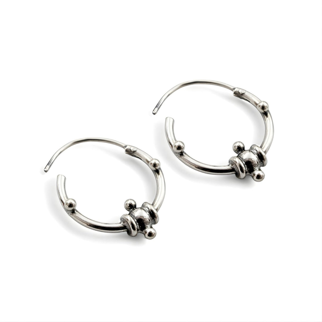 Tribal style 925 Real Sterling Silver Oxidized bali hoop earrings for women - Pair