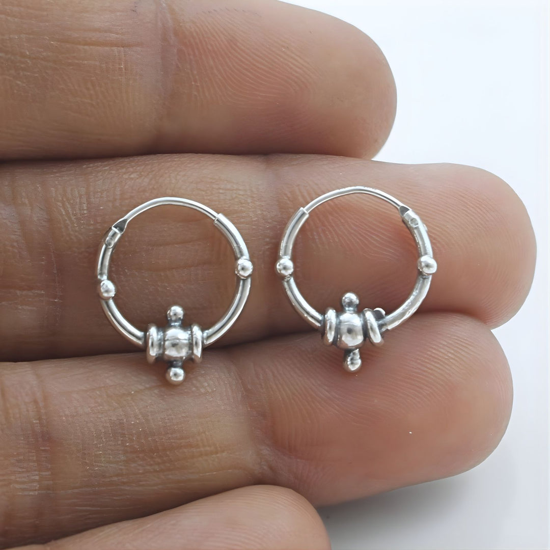 Tribal style 925 Real Sterling Silver Oxidized bali hoop earrings for women - Pair