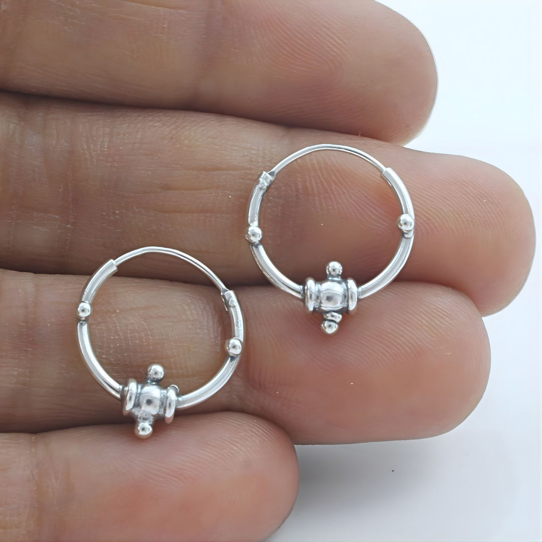 Tribal style 925 Real Sterling Silver Oxidized bali hoop earrings for women - Pair