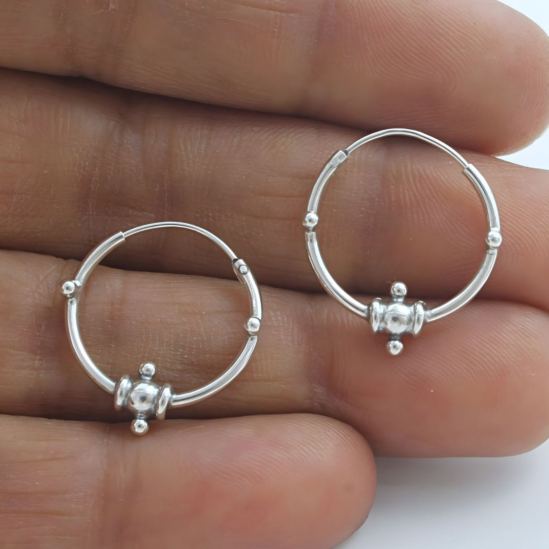 Tribal style 925 Real Sterling Silver Oxidized bali hoop earrings for women - Pair