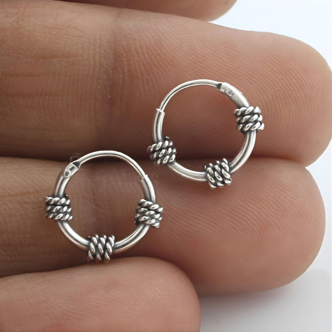 Cute 925 Real Sterling Silver Oxidized mini bali hoop earrings for Girls - Pair