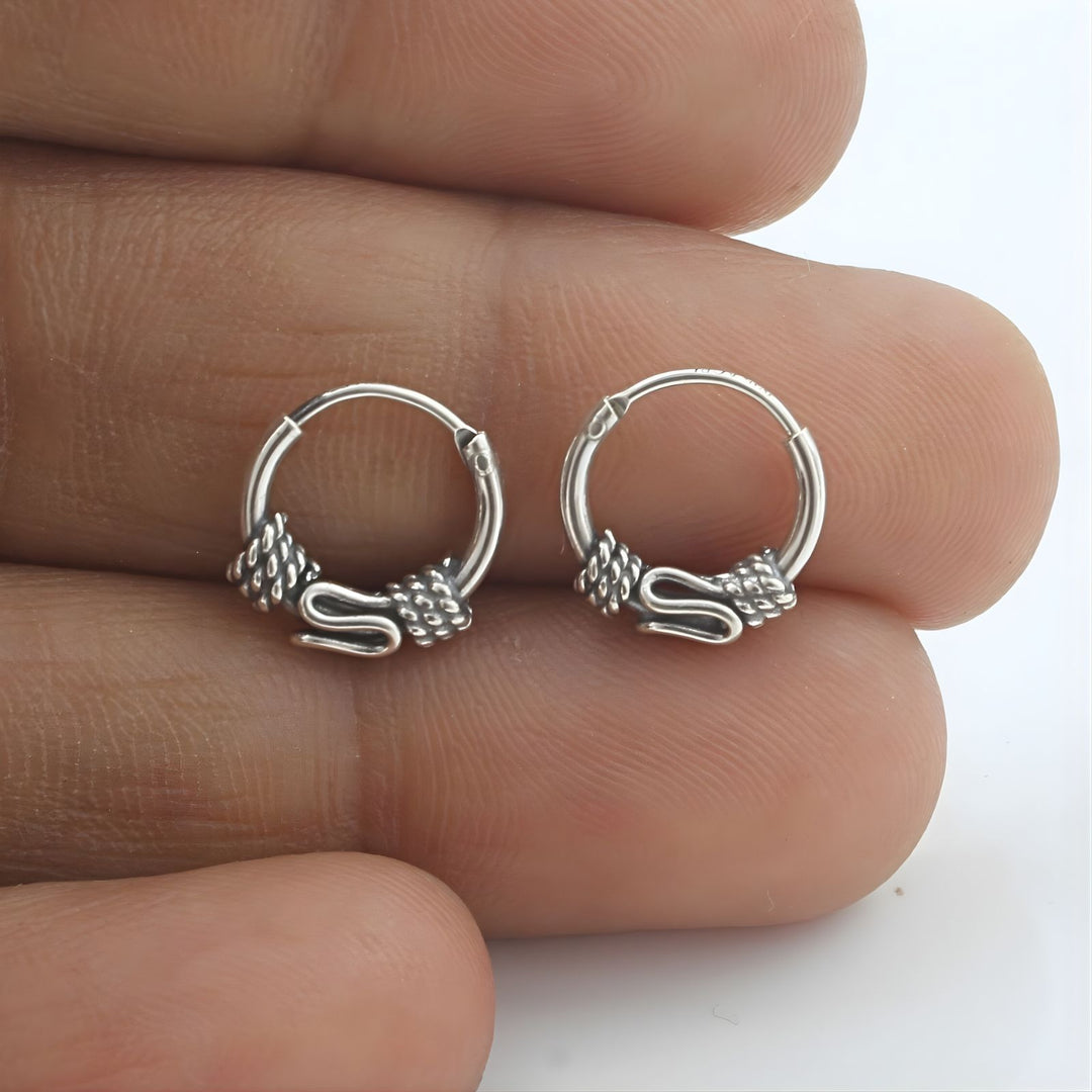 925 Real Sterling Silver Oxidized Endless Design hoop earrings for Girls - Pair